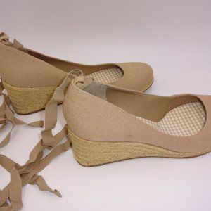 Womens Michelle D Brown Canvas Espadrille Wedges Ankle Straps 10M 10 Heels Shoes